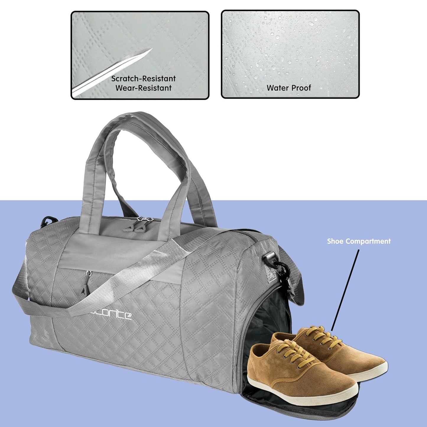 Storite 42 Cm Imported Multi Purpose Travel Duffle Bag for Women with Dry and Wet Pocket, Lightweight Waterproof Backpack Carry Luggage Bag with Shoe Compartment (Grey, 42 x 20 x 25 cm)