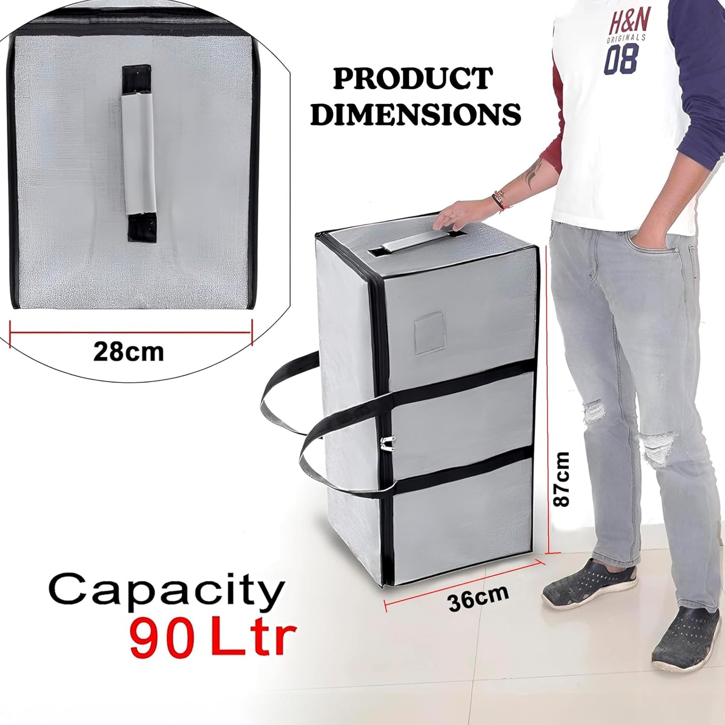 Storite Multi-Purpose Heavy Duty Moisture Proof 90 Litres Canvas Super-Size Jumbo Storage Bag/Toys/Blankets/Stationery/Clothes/Moving bags With Strong Reinforced Handles Rectangular(87x36x28cm), Grey