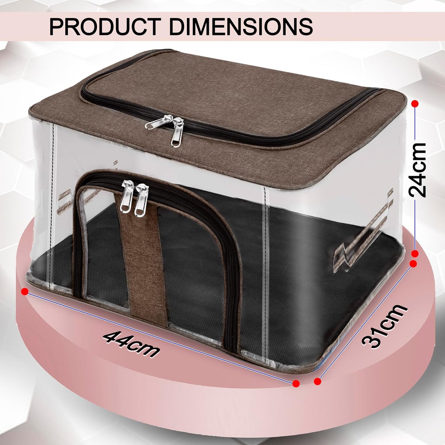 Storite 2 Pack Nylon 33 L PVC Transparent Moisture Proof Storage box for Clothes Closet Wardrobe Organizer for Clothes Saree Bags with Carry Handle - (Brown, 44 x 31 x 24 cm)