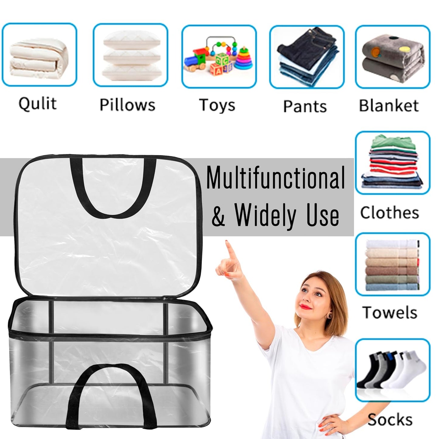 Storite Pack Of 2 Transparent PVC Clothes Storage Bags/Saree Covers with Zip for Storage Specially Design for Woman Dresses, Sarees, Lehengas | Wardrobe Organizer (41 x 31 x 23 cm)