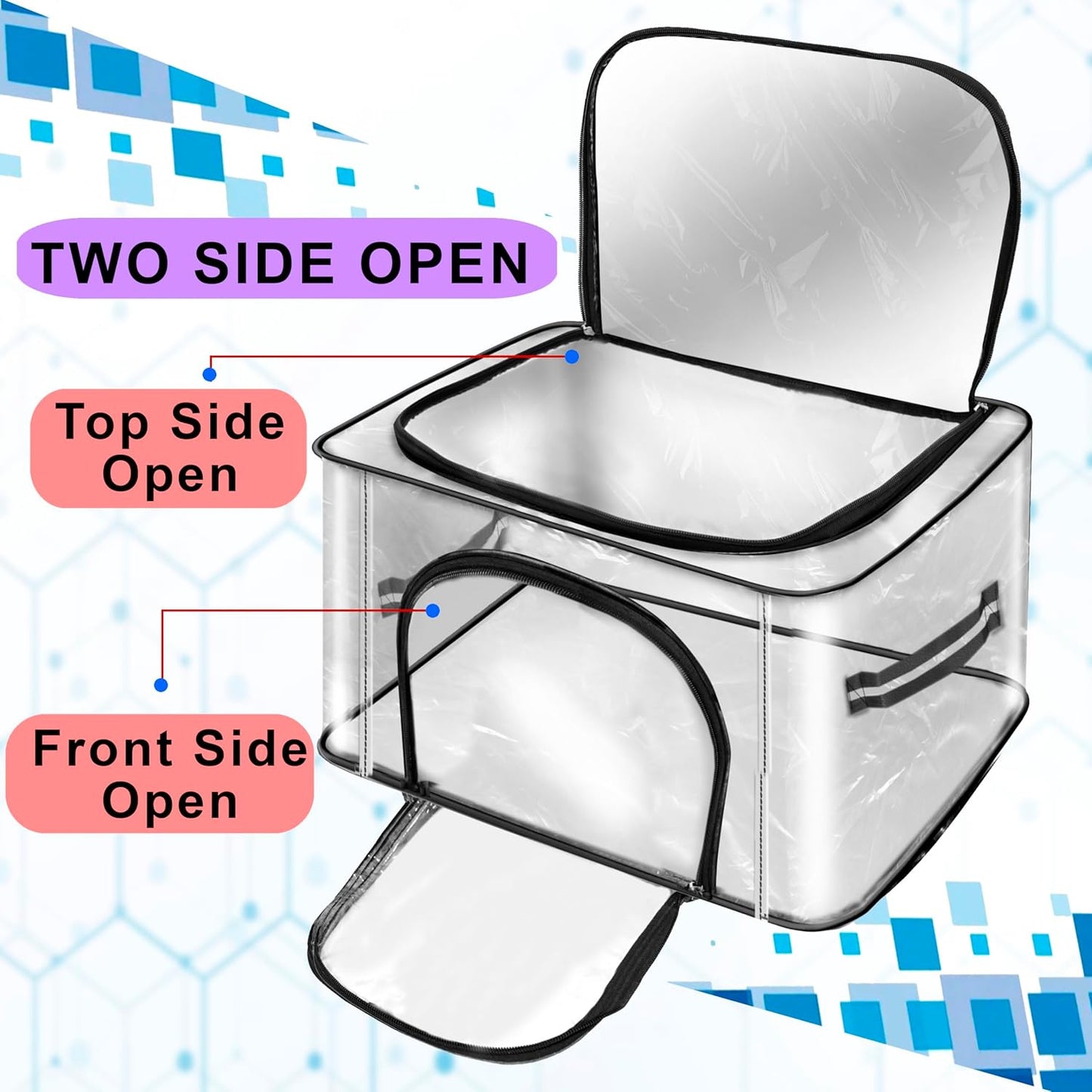 Storite 2 Pack 28 L Transparent PVC Wardrobe Bag Underbed Moisture Proof Cloth Storage Organizer, Storage box for Clothes Saree Bags with Zippered Closure & Handle (44 x 31 x 21 cm)