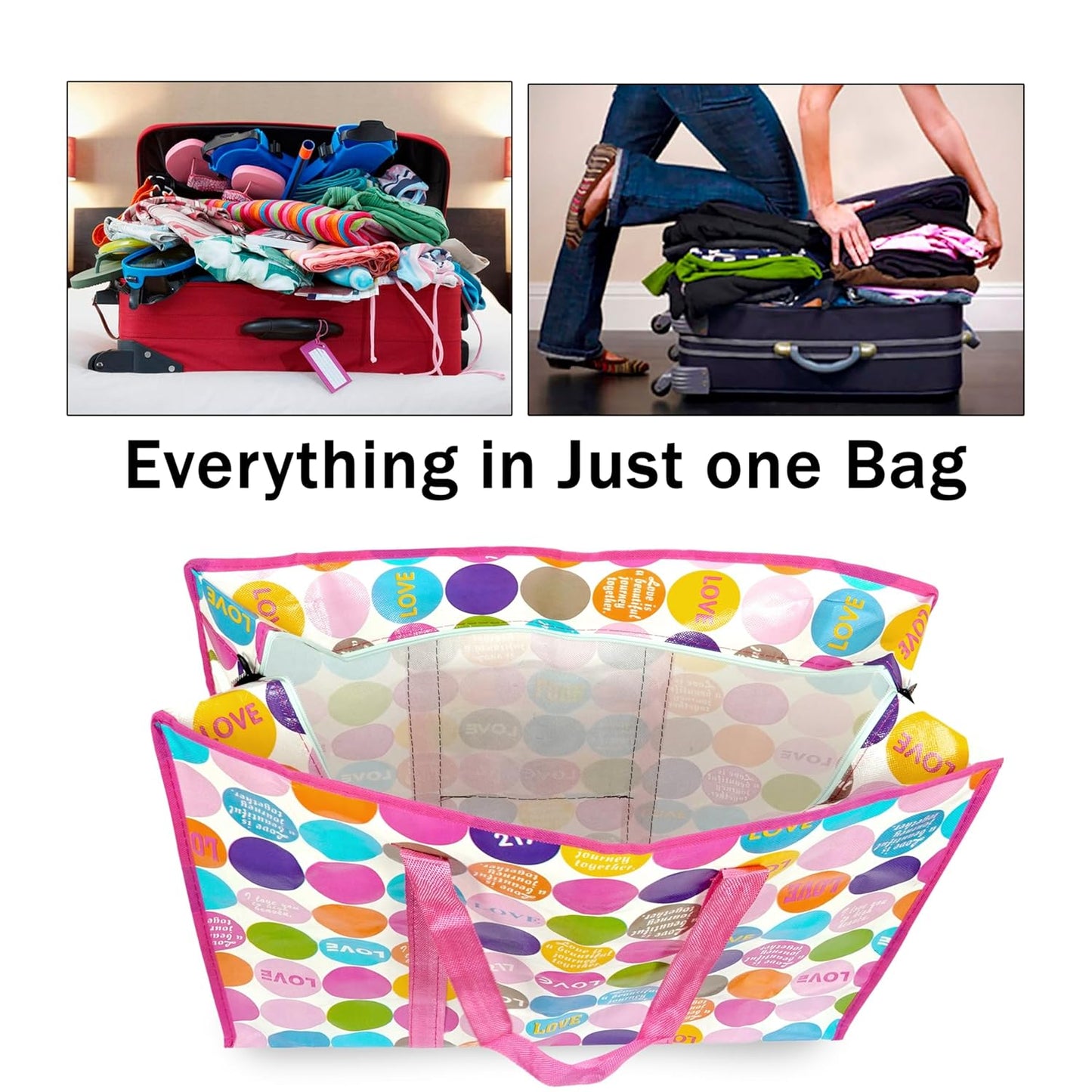 Storite 4 Pack 51 L Multi-Purpose Heavy Duty Moisture Proof Underbed Storage Bag/Toys/Stationery Paper/Clothes Storage Bag with Strong Handle (Pink, 44x20x59 cm)