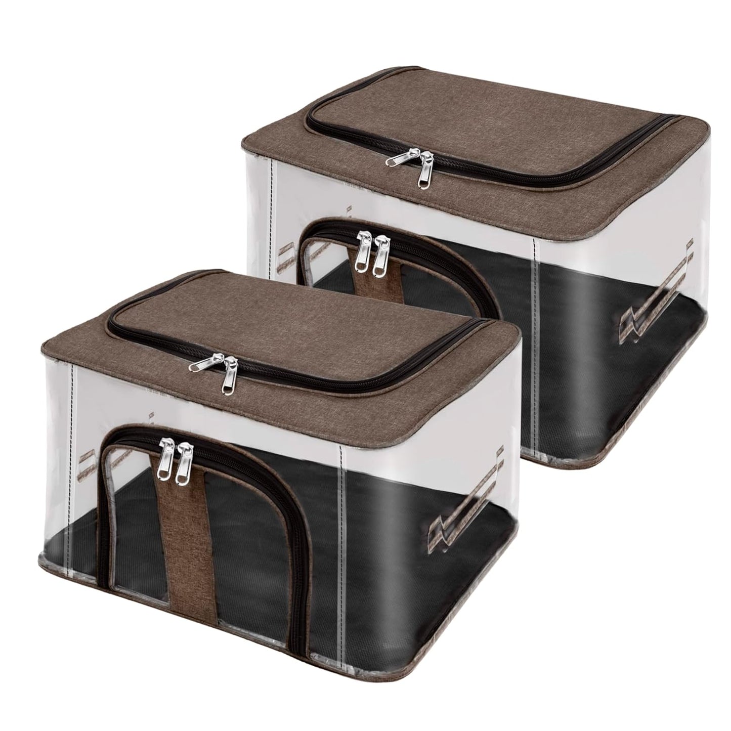Storite 2 Pack Nylon 33 L PVC Transparent Moisture Proof Storage box for Clothes Closet Wardrobe Organizer for Clothes Saree Bags with Carry Handle - (Brown, 44 x 31 x 24 cm)