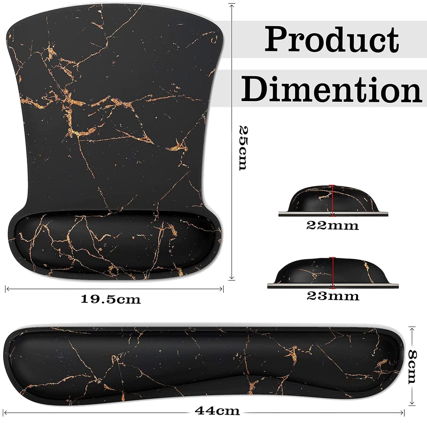 Storite 2in1 Mouse Pad with Wrist Support and Keyboard Wrist Rest Support with Non Slip Rubber Base Set for Computer Laptop Mac, Easy Typing & Pain Relief (Marble Black)