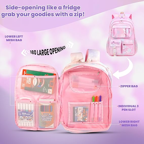 Storite School Backpacks for Girls Stylish Bags for Girls Kids 7-12 Years Old Cartoon Water Resistant Backpack Durable Burden Relief School Bag Birthday