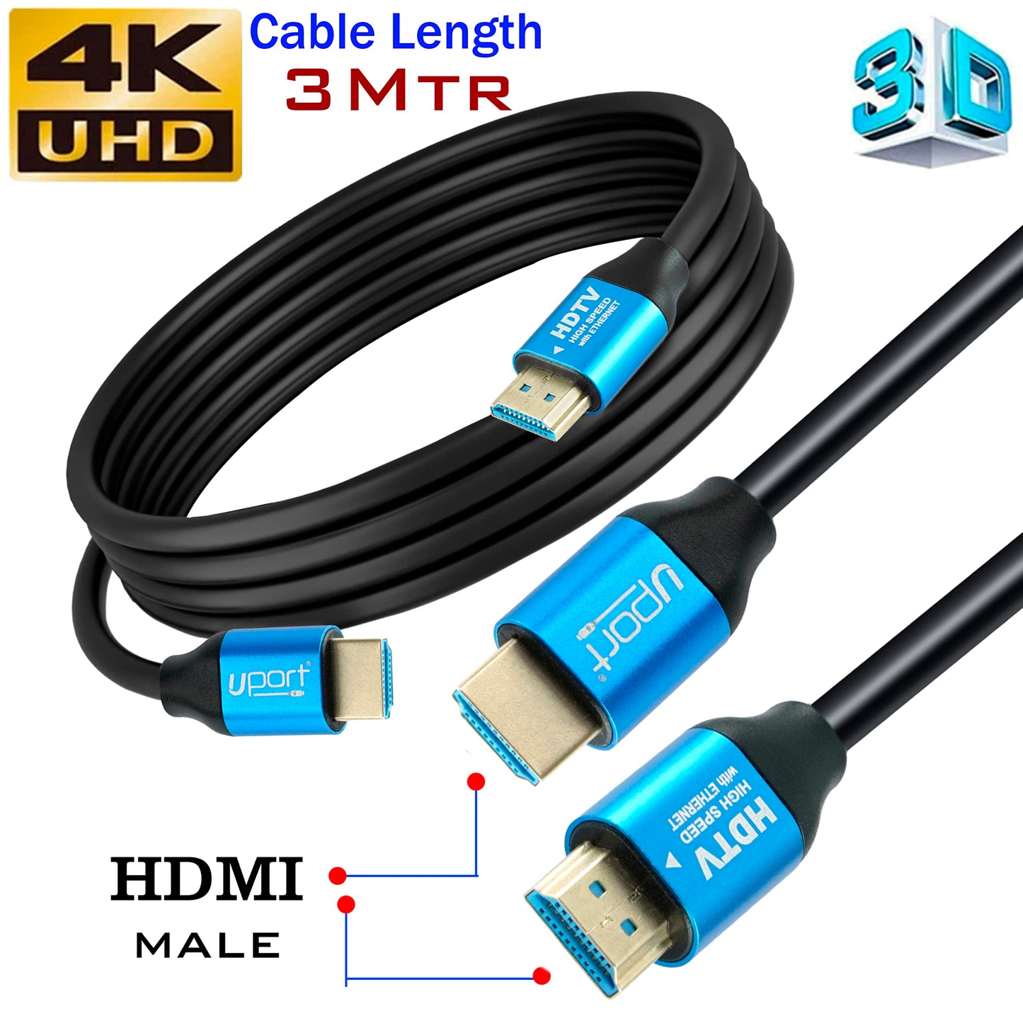Storite 3 Meter 4K HDMI Cable with Ethernet, 4K/2K Ultra HD 1080P Resolution, 18 Gbps High Speed Transmission, Compatible with TV, Laptop, Monitor, Projector, Gaming Console, Blu-ray player & More