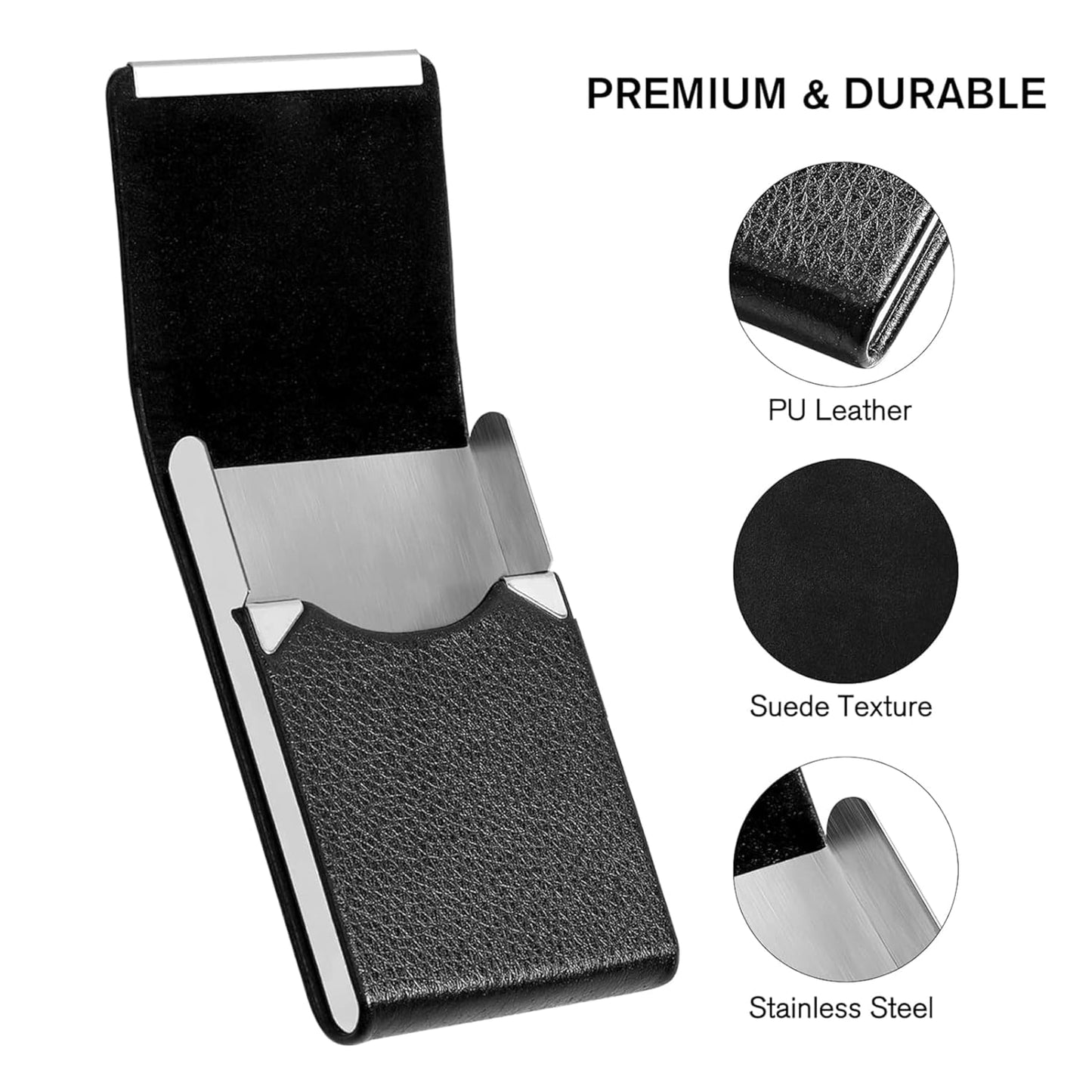 Storite Vertical Card Holder, PU Leather and Stainless Steel Credit Card Wallet, Business Card Holder for Men and Women (Black -9 x 1 x 6 Cm)