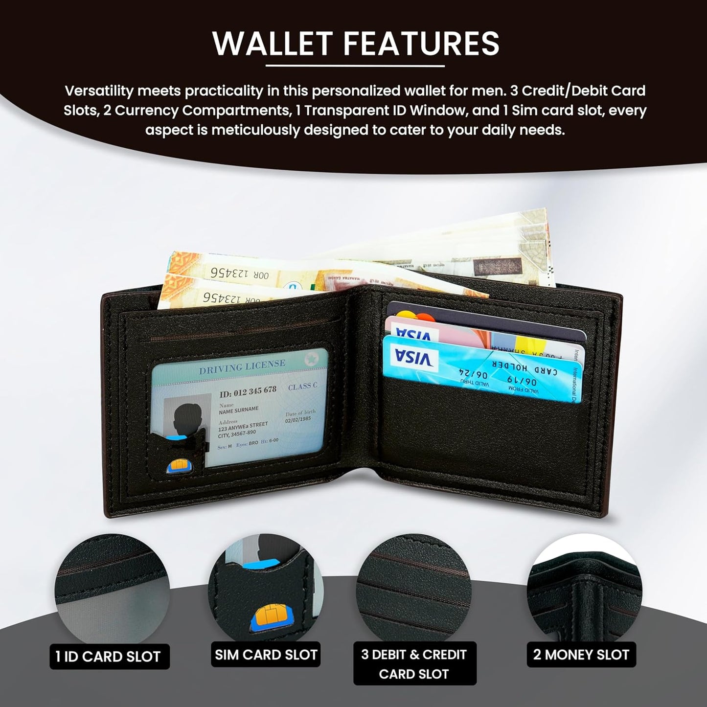 Storite Leather Wallet for Men - Lightweight Wallet with SIM Card Slot & ID Window for Office Travel & Daily Use (Coffee Brown - 11.5 x 9 Cm)
