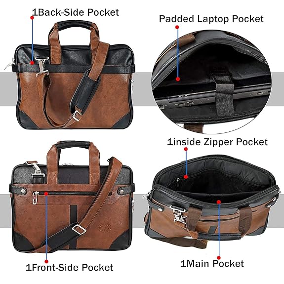Storite Mystic Unisex Adult Men's Laptop Bag 15.6 inch Side Shoulder Briefcase Satchel Messenger Business Bags for Men & Women Front Pocket for Laptop Accessories (Brown)