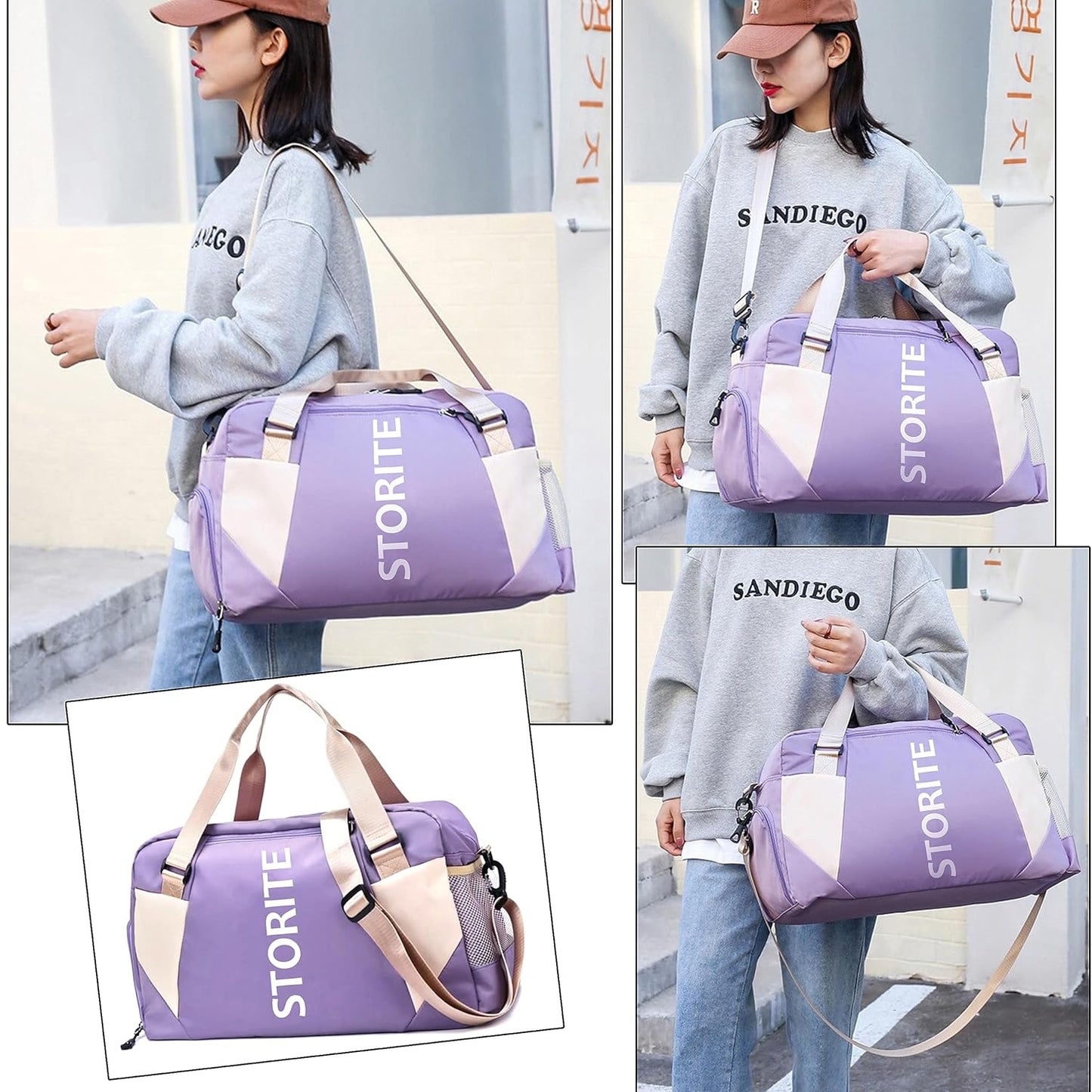 Storite Nylon 47 Cm Imported Travel Duffle Bag Stylish Weekender Overnight Luggage Bag for Women Purple