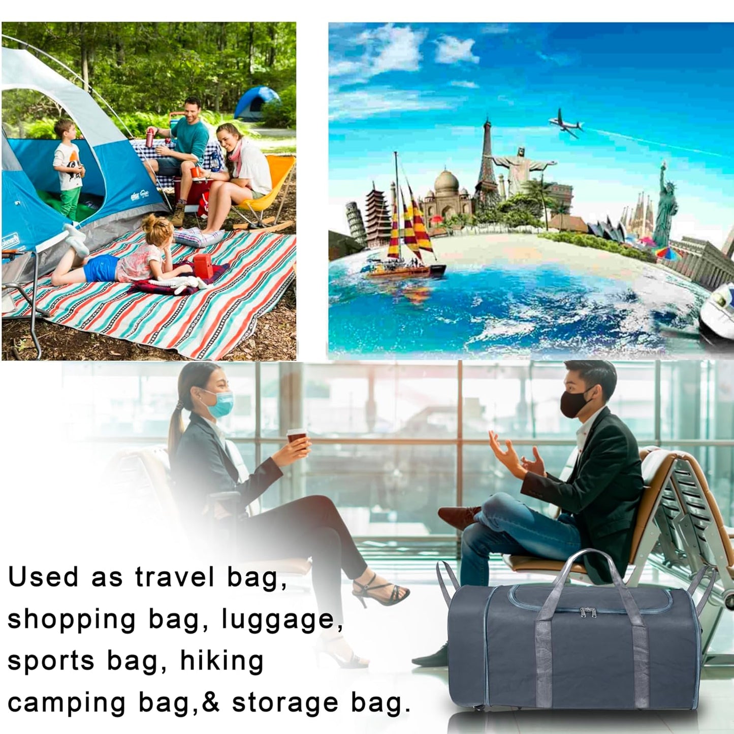 Storite Nylon 83 Cm Extra Large Strong Travel Duffle Bag, Luggage Bag Covertible Backpack Trolley Duffel Storage Bag with 2 Wheels & Pull Handle - (Grey, 83x36cm)