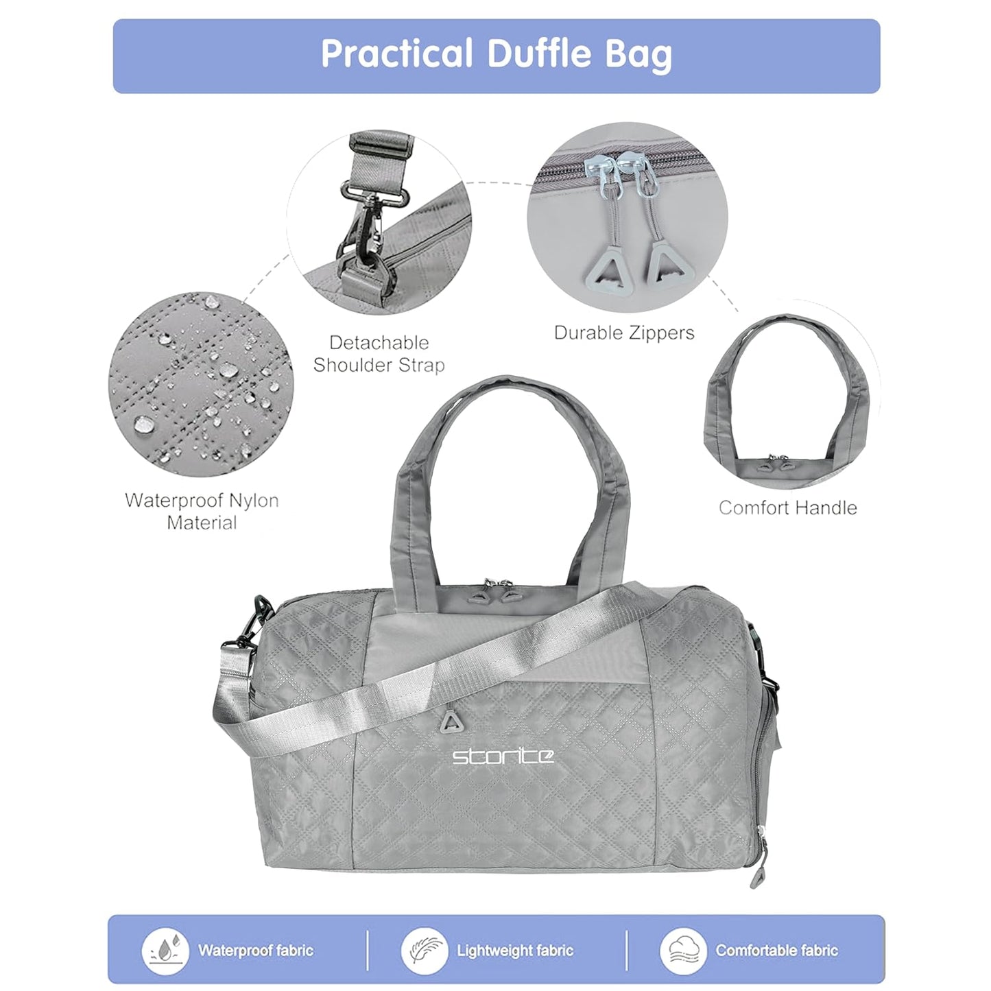 Storite 42 Cm Imported Multi Purpose Travel Duffle Bag for Women with Dry and Wet Pocket, Lightweight Waterproof Backpack Carry Luggage Bag with Shoe Compartment (Grey, 42 x 20 x 25 cm)