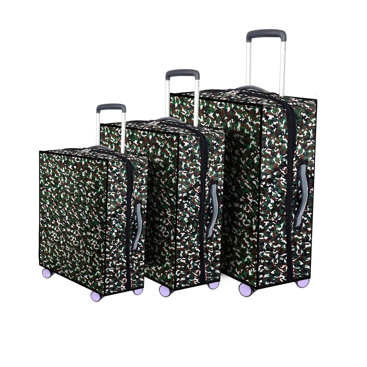 Storite Combo of 3 Zippered Military Print Trolley Bag Cover/Suitcase Bag Cover/Waterproof Dustproof Luggage Bag Cover with Transparent ID Pocket for Wheeled Luggage Bags (28 inch,24 inch,20inch)