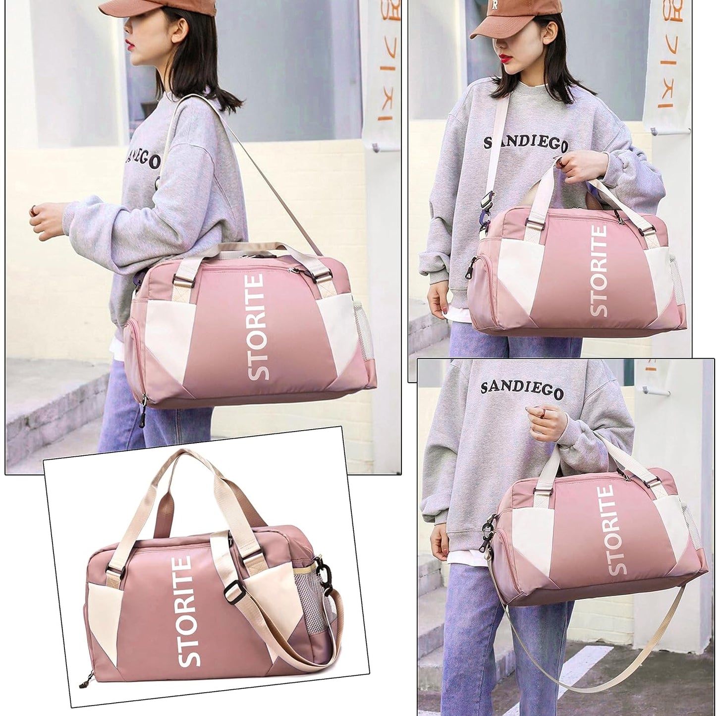 Storite Nylon 47 Cm Imported Travel Duffle Bag Stylish Weekender Overnight Luggage Bag for Women Pink
