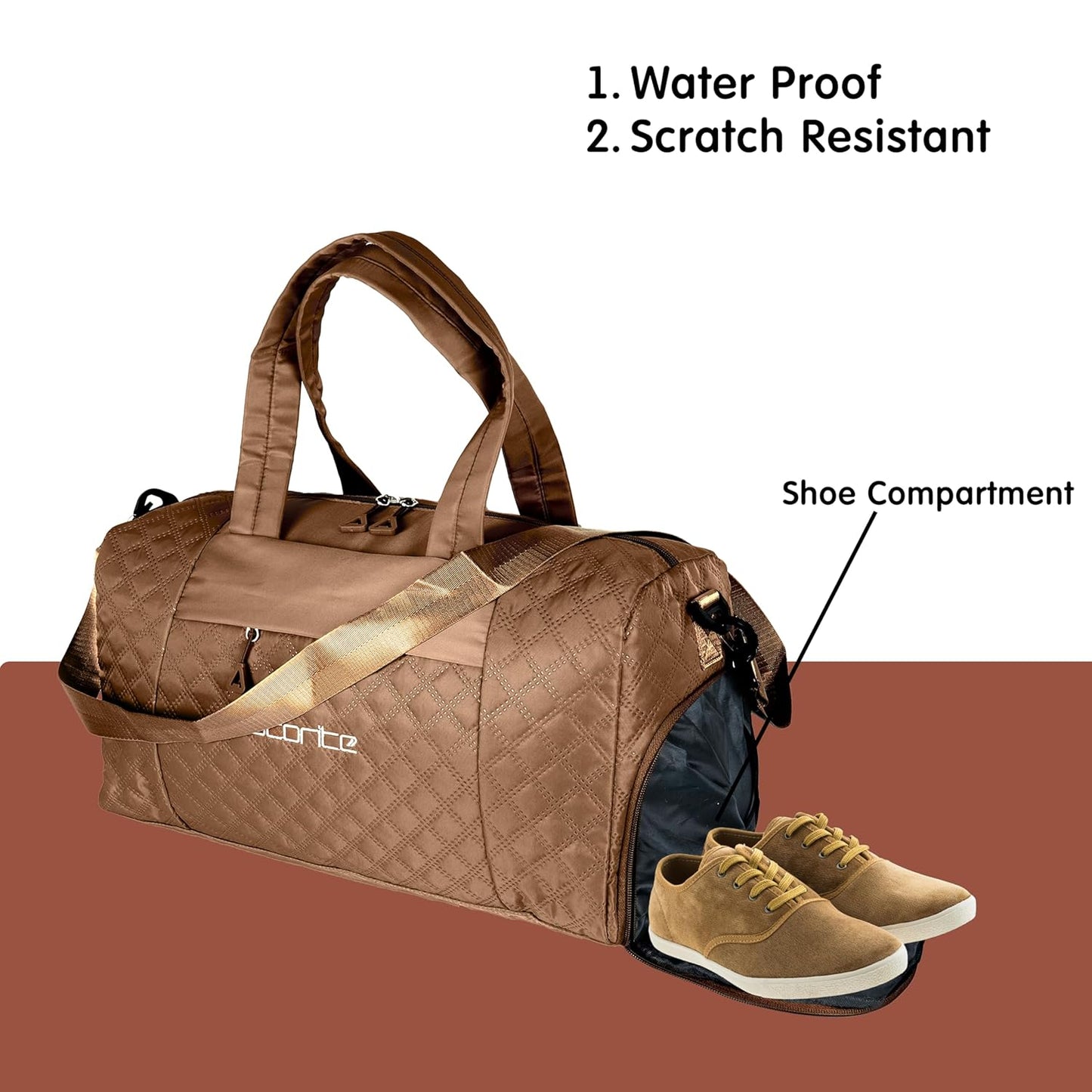 Storite 42 Cm Imported Multi Purpose Travel Duffle Bag for Women with Dry and Wet Pocket, Lightweight Waterproof Backpack Carry Luggage Bag with Shoe Compartment (Coffee,42 x 20 x 25 cm)