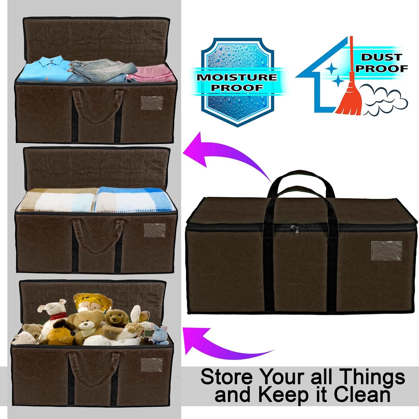 Storite Multi-Purpose Heavy Duty Moisture Proof 90 Litres Canvas Super-Size Jumbo Underbed Storage Bag/Toys/Blankets/Stationery Paper/Clothes/Moving Bags (87x38x26 cm), Brown