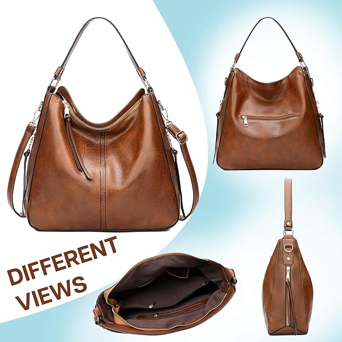 Storite Women's Faux Leather Shoulder Handbags Hobo Bag BigTote Bag for Office and College with Long Strap–,30x13x32cm
