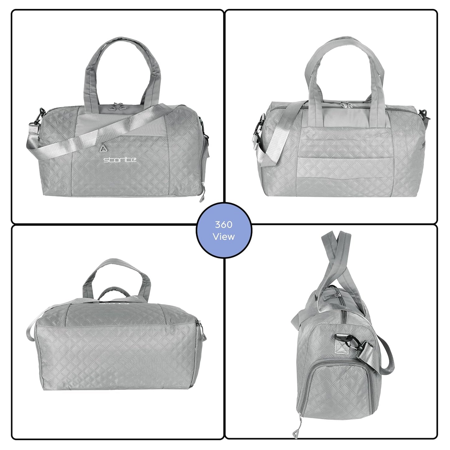 Storite 42 Cm Imported Multi Purpose Travel Duffle Bag for Women with Dry and Wet Pocket, Lightweight Waterproof Backpack Carry Luggage Bag with Shoe Compartment (Grey, 42 x 20 x 25 cm)