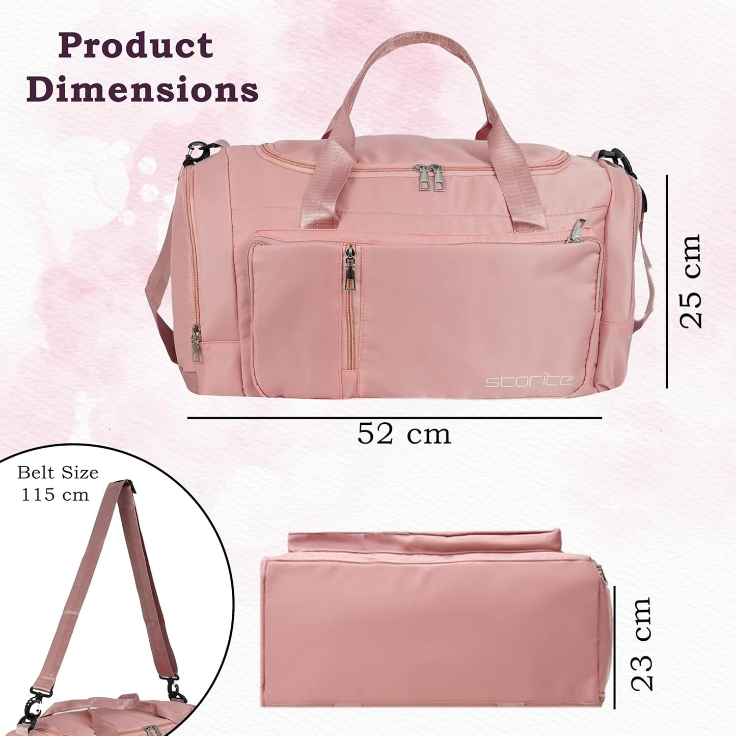 Storite Nylon 52 Cm Multi Purpose Travel Duffle Bag for Women with Dry and Wet Separate Pocket, Lightweight Waterproof Backpack Carry Luggage Bag with Shoe Compartment (Pink, 52 x 23 x 25 cm)