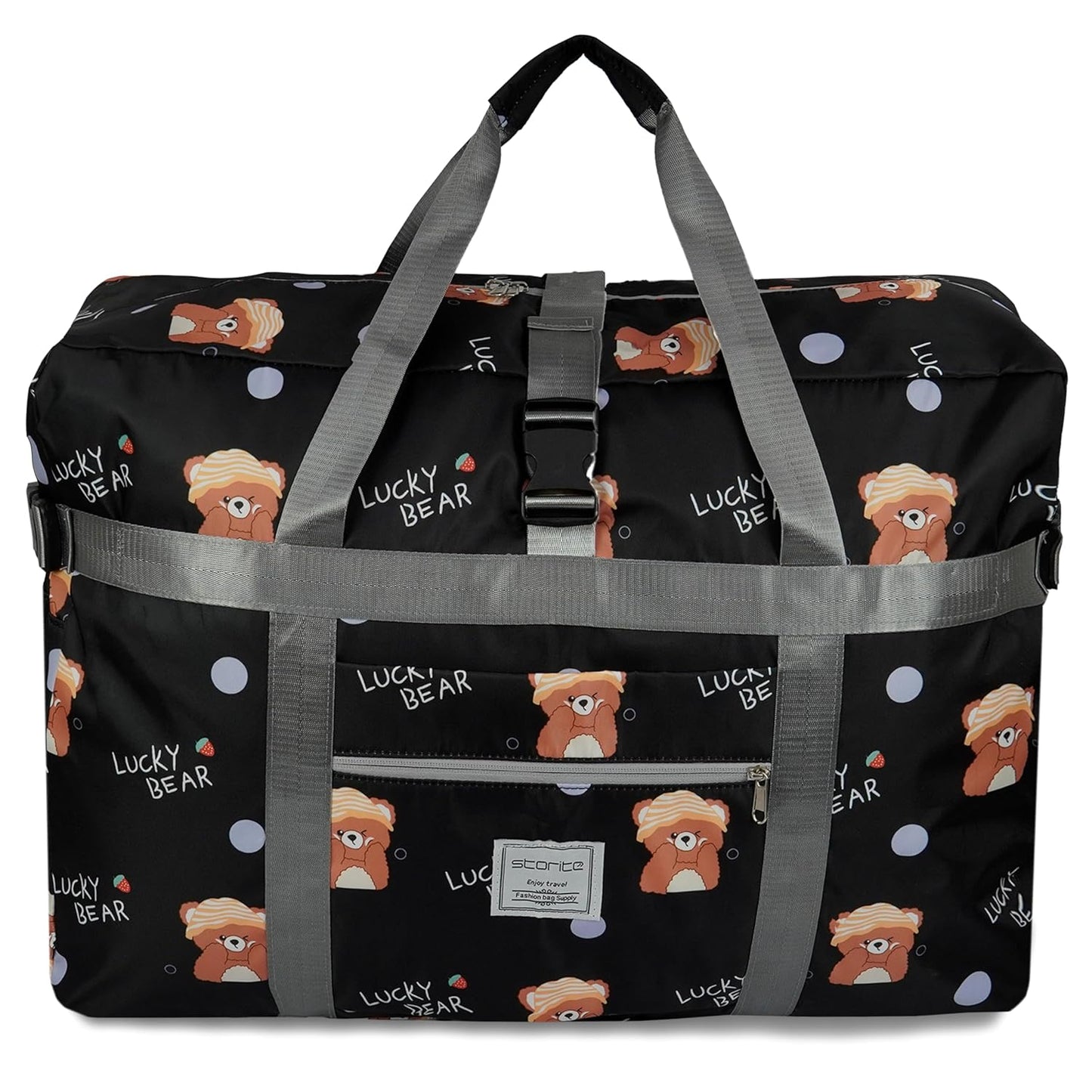 Storite Nylon 60 cm Travel Duffle Bag for Women with Luggage Trolley Sleeve Lightweight, Waterproof Luggage Bag with Buckle Closure (Black, 60 x 23 x 45 cm)