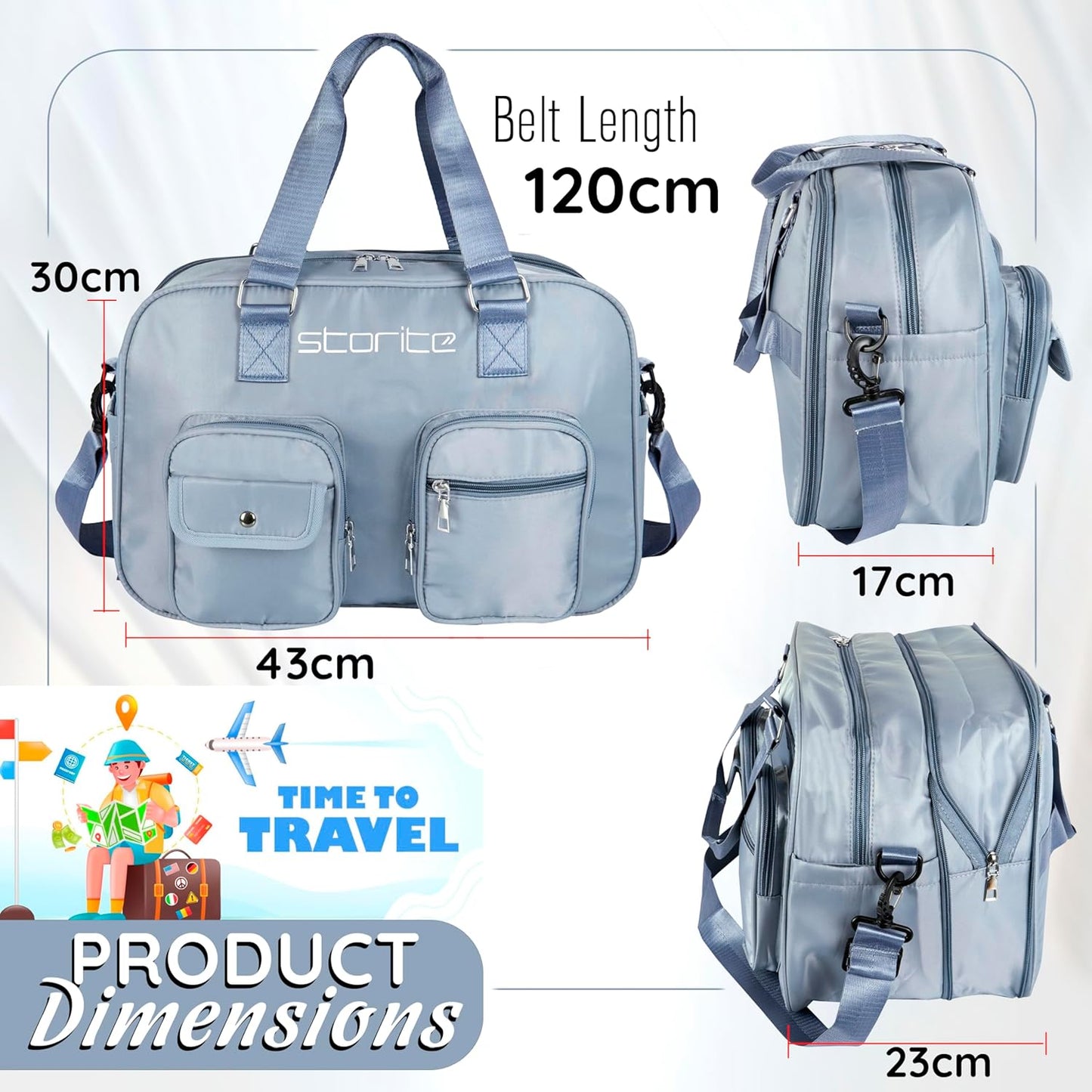 Storite Nylon 43 Cm Expandable Travel Duffle Bag for Women Outdoor Weekend Handbag Lightweight Water Resistant Luggage Bag with Shoulder Strap (Blue, 43 x 30 x 17 Cm)