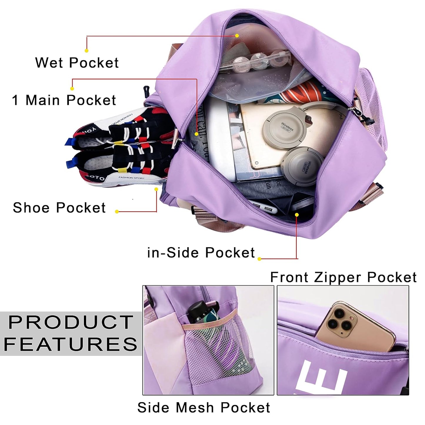 Storite Nylon 47 Cm Imported Travel Duffle Bag Stylish Weekender Overnight Luggage Bag for Women Purple