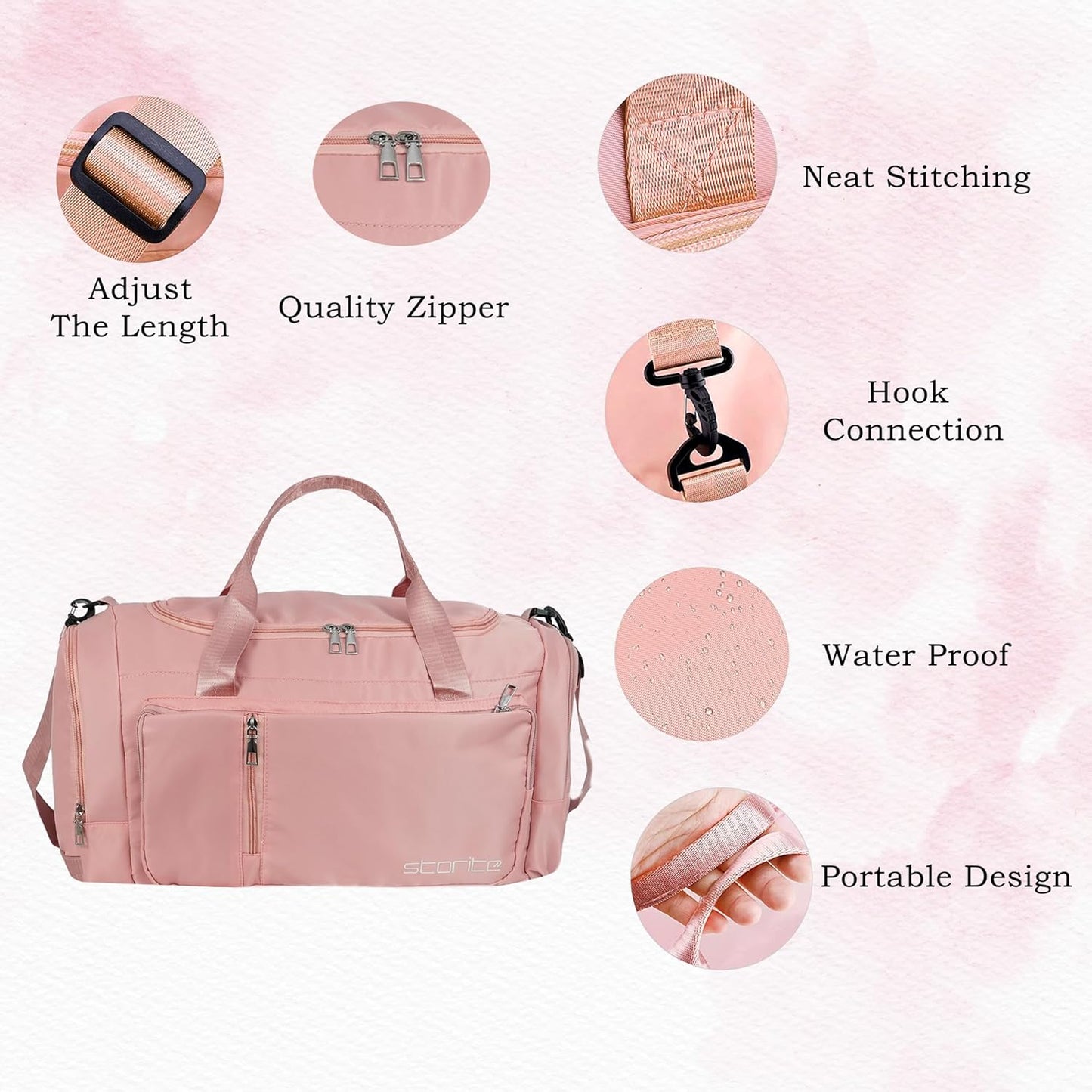 Storite Nylon 52 Cm Multi Purpose Travel Duffle Bag for Women with Dry and Wet Separate Pocket, Lightweight Waterproof Backpack Carry Luggage Bag with Shoe Compartment (Pink, 52 x 23 x 25 cm)