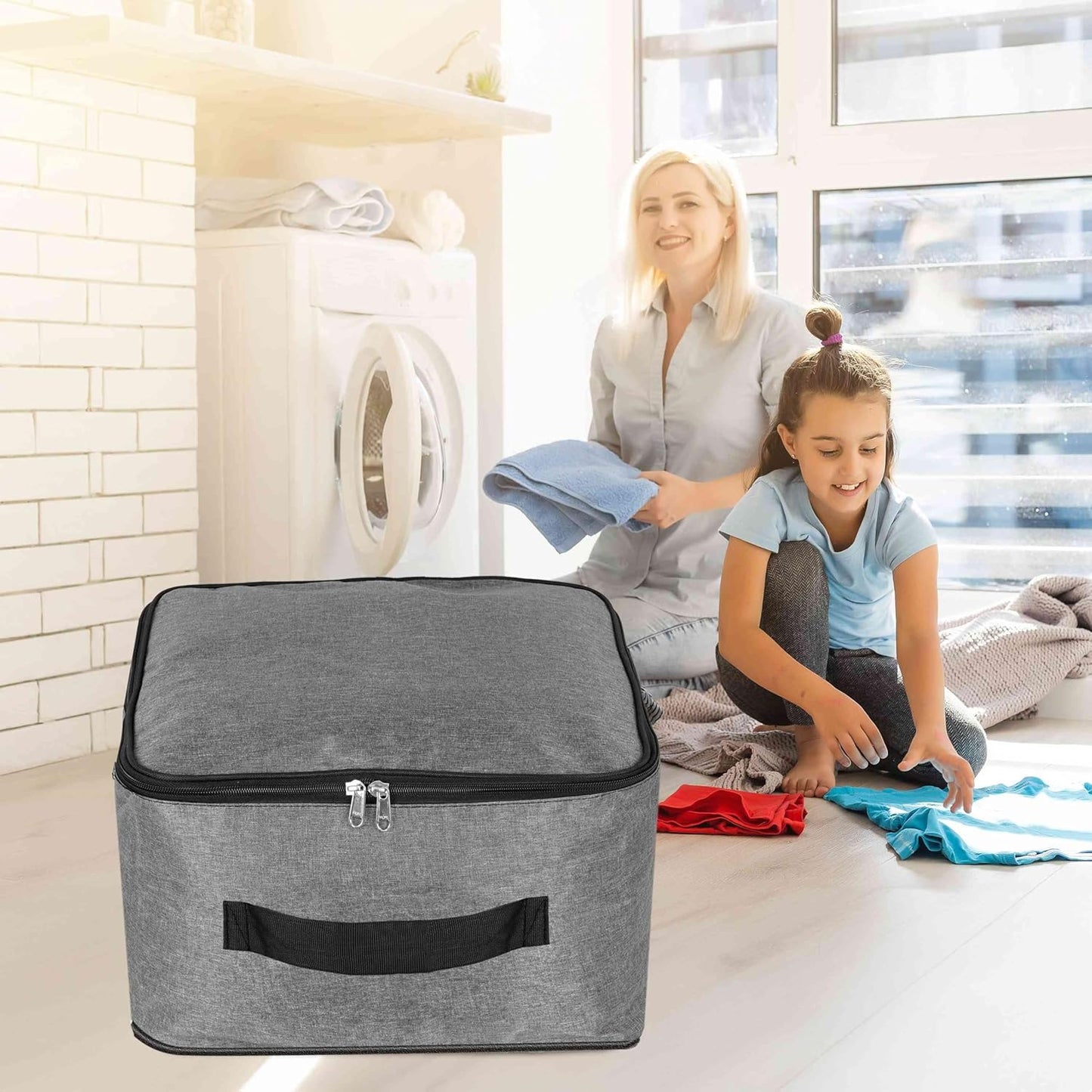 Storite 2 Pack Nylon Wardrobe Bag Underbed Moisture Proof Cloth Storage Organizer, Storage box for Clothes Saree Bags with Zippered Closure & Handle (Grey, 40x35x23 cm)