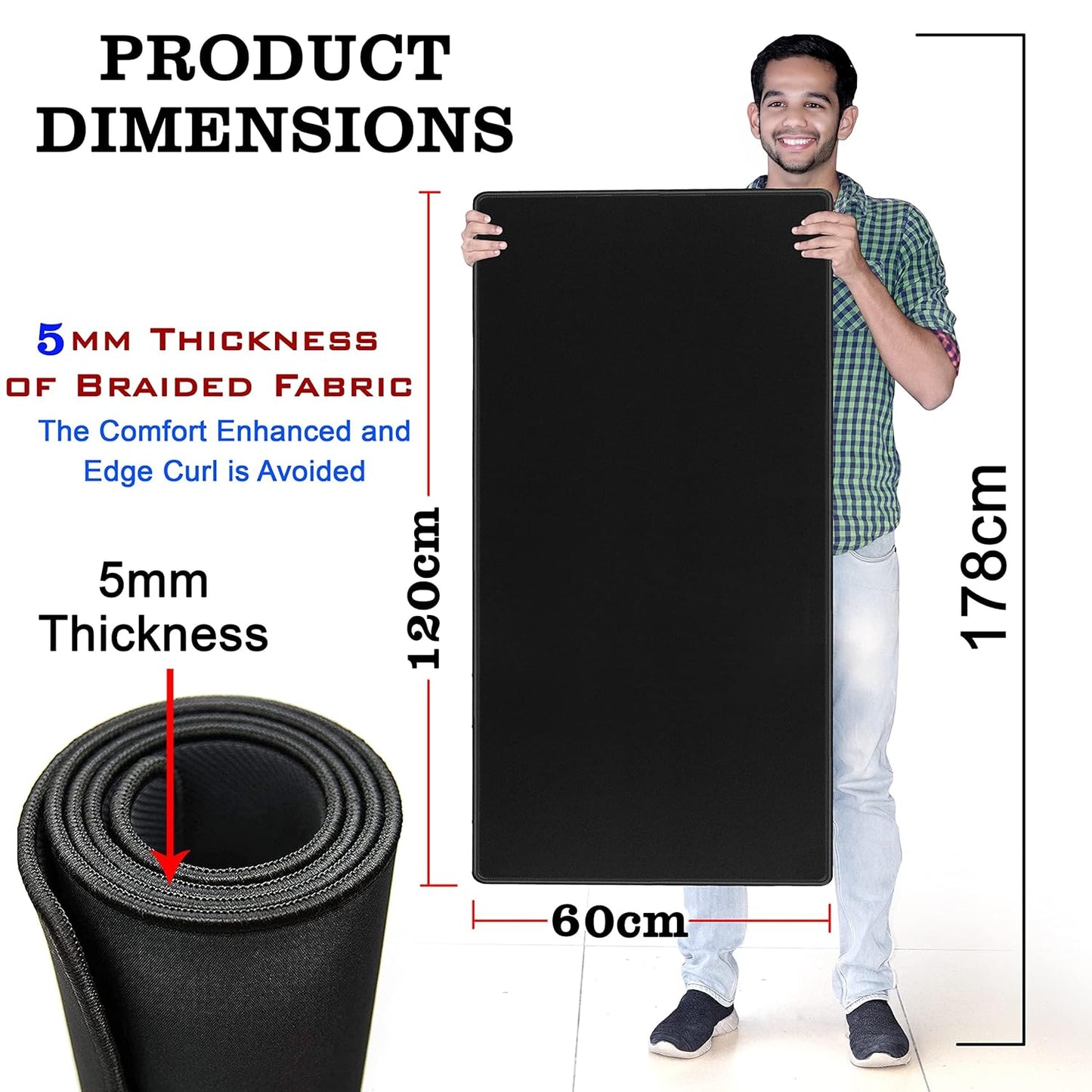 Storite Extra Large 1200x600x5mm Speed Type Extended Gaming Mouse Pad with Stitched Embroidery Edges,Non-Slip Rubber Base Mousepad Desk Mat Keyboard Pad for Laptop/Computer Office PC & Home - Black