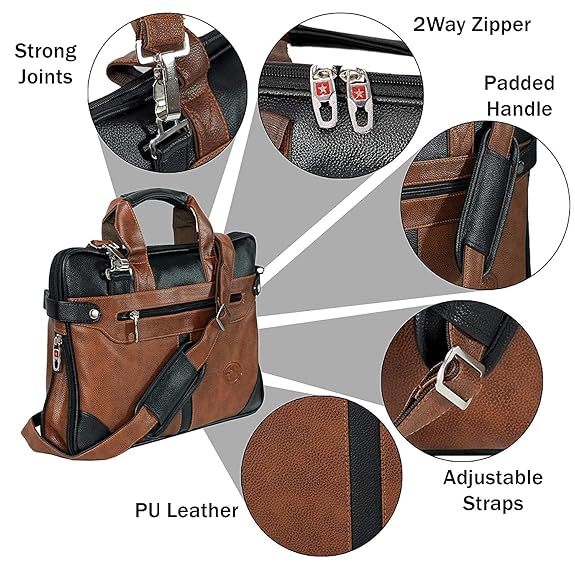 Storite Mystic Unisex Adult Men's Laptop Bag 15.6 inch Side Shoulder Briefcase Satchel Messenger Business Bags for Men & Women Front Pocket for Laptop Accessories (Brown)