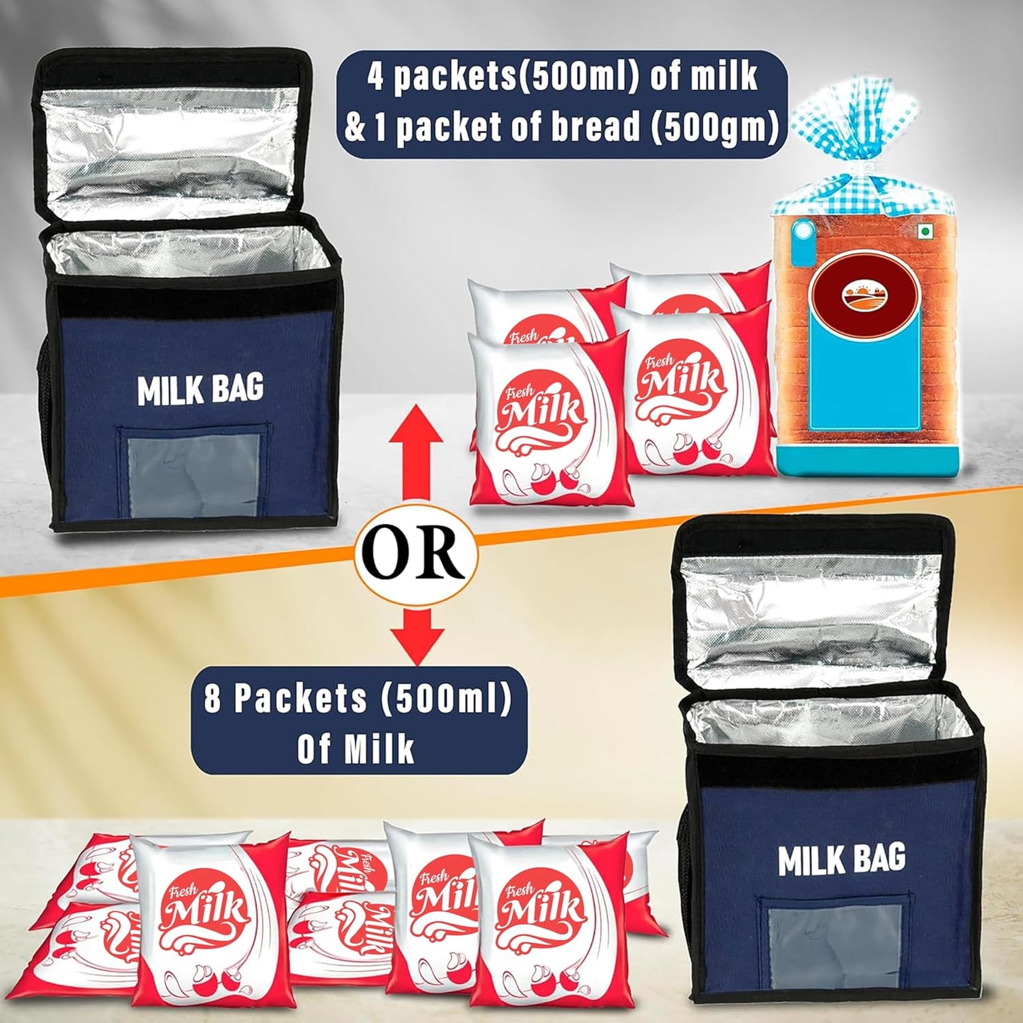 Storite Milk Bag for Door Hanging - Insulated and Waterproof Storage for Milk Sachets, Bottles, Outdoor Gate Delivery Basket Box, with Pocket for Notes and News Paper (23x11x23 cm) (Blue)