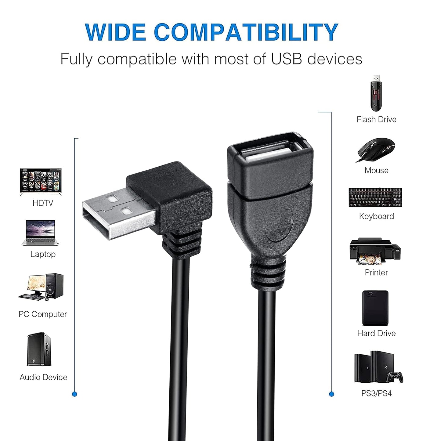 Storite 15CM USB 2.0 Extension Cable USB Male to Female Converter Adapter Extender Cord Up Angle - Black