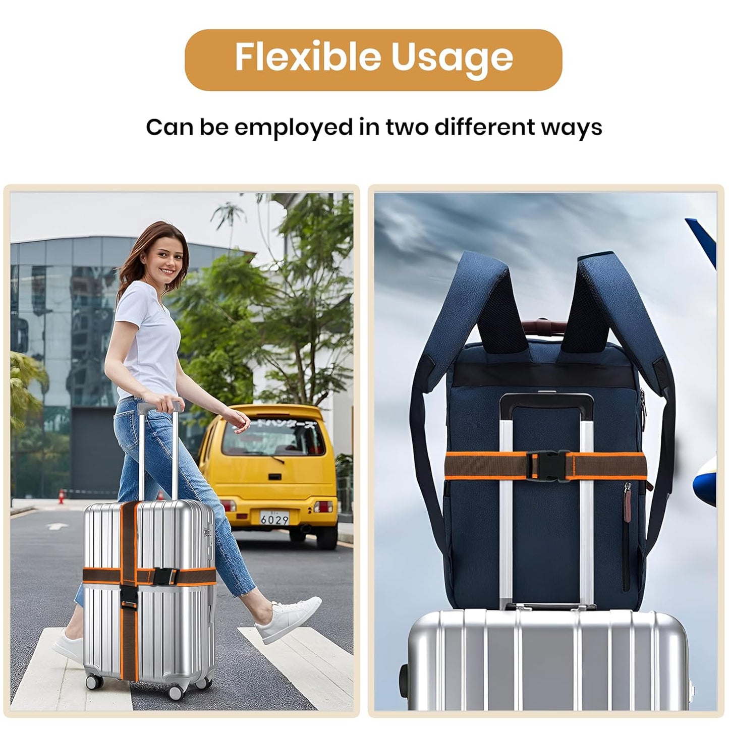 Storite Pack of 2 Luggage Strap | Luggage Belt for Suitcase & Trolley Bags | Travel Belt with Quick Release Adjustable Buckle for Suitcase | Orange Gray