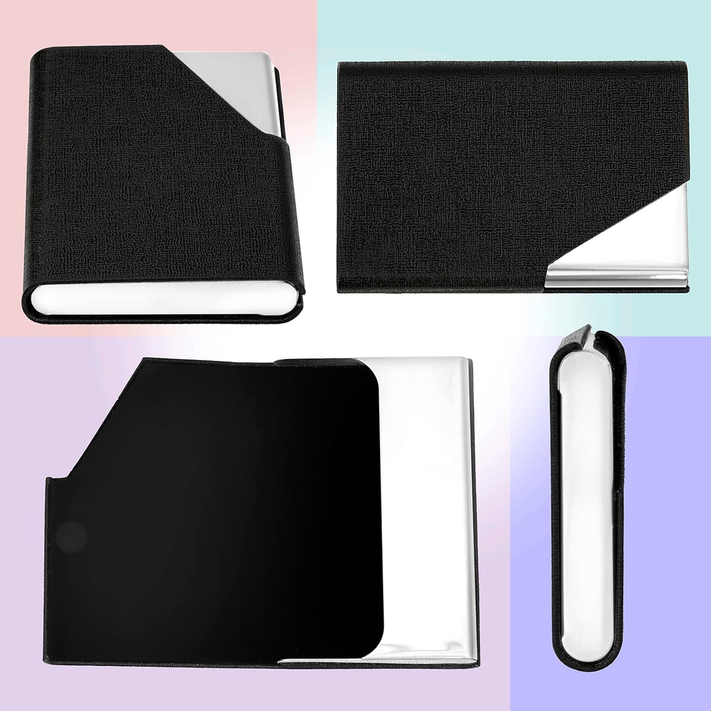 Storite PU Leather Pocket Size Stainless Steel Multi Business Visiting Card Holder Wallet Debit Credit Card Case for Men & Women (Black-9.5 x 6.5 x 1.3 cm)