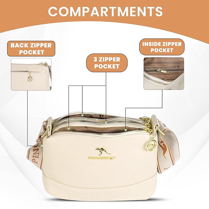 Storite Women's Stylish Small Nylon Lightweight Sling Crossbody Bag with Multi-Compartment, Vintage Portable Ladies Purse Handbag with Adjustable Strap-White