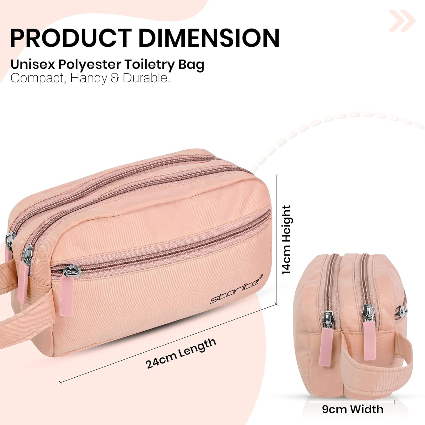 Storite Polyester Multi-Pocket Toiletry Bag for Men & Women, Travel Pouch for Toiletries Shaving Kit & Cosmetics, Water Resistance Pouch, Organizer Travel Pouch for Make Up (1Pk Light Rose)