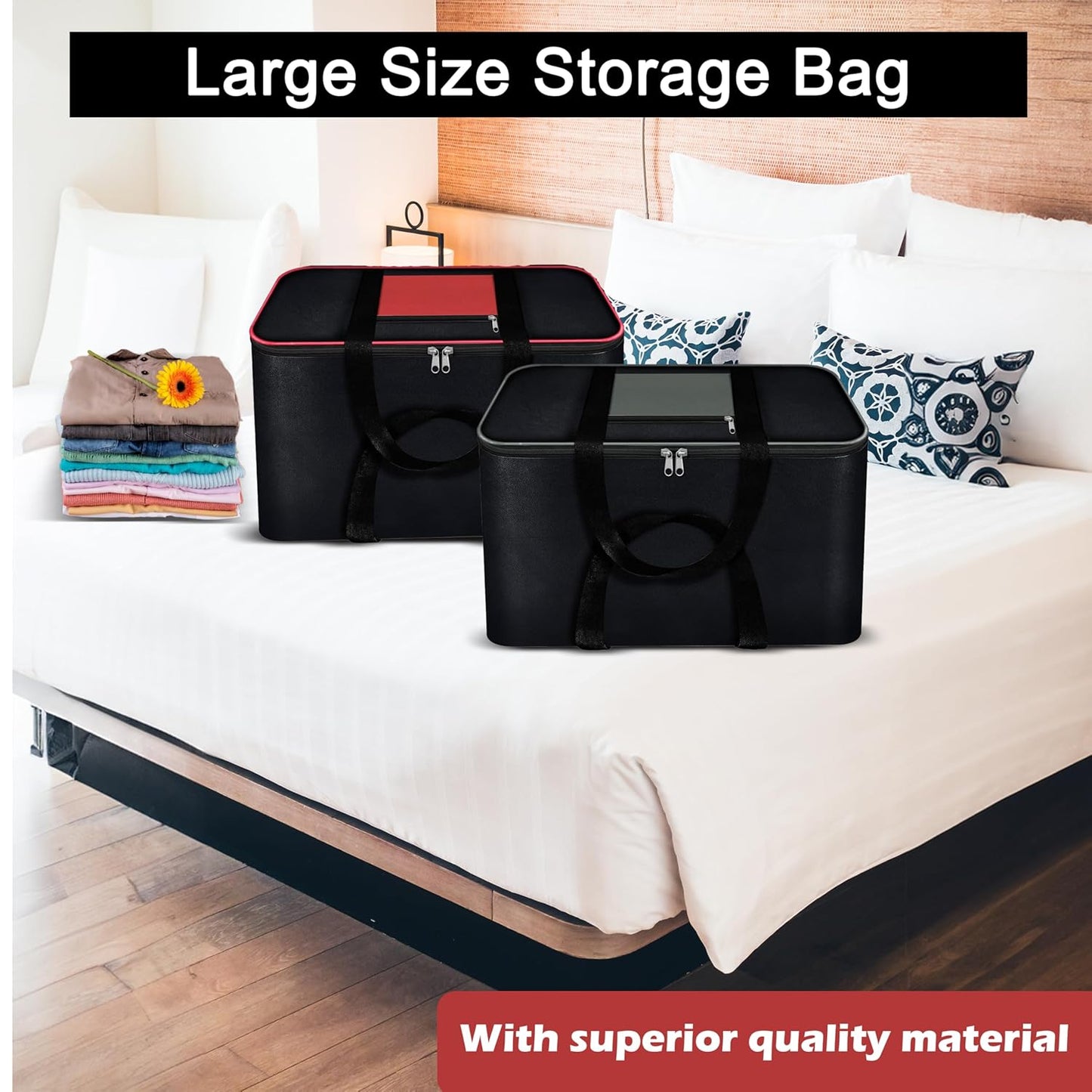 Storite Combo of Moisture Proof Nylon Large Size Underbed Storage Bag For Clothes (Red, Grey 54 x 46 x 28 cm) Rectangular