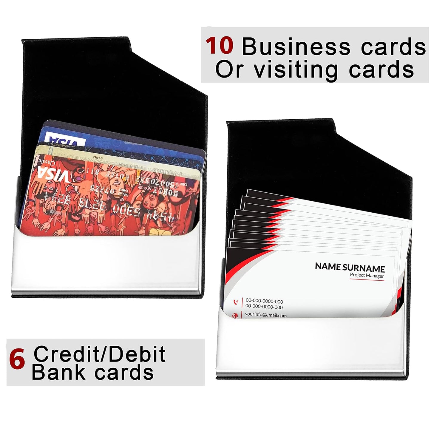 Storite PU Leather Pocket Size Stainless Steel Multi Business Visiting Card Holder Wallet Debit Credit Card Case for Men & Women (Black-9.5 x 6.5 x 1.3 cm)