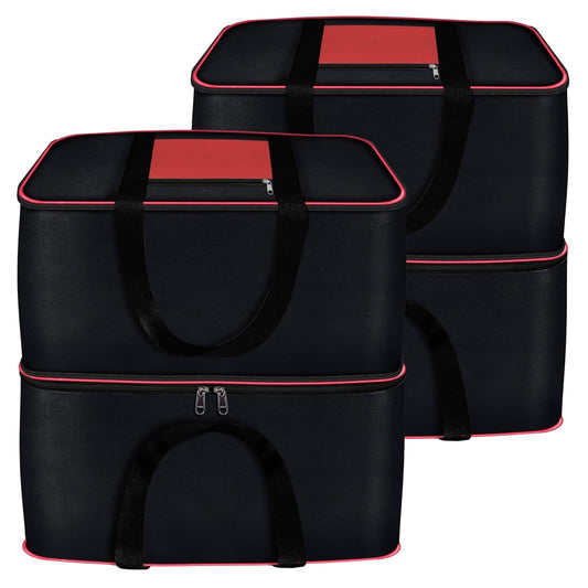 Storite 2 Pack Expandable Moisture Proof Nylon 142 L Heavy Duty Extra Large Size Underbed Storage Bag For Clothes/Blankets/Toys/Stationery Paper (57 x 49 x 51 cm) - Black,Rectangular