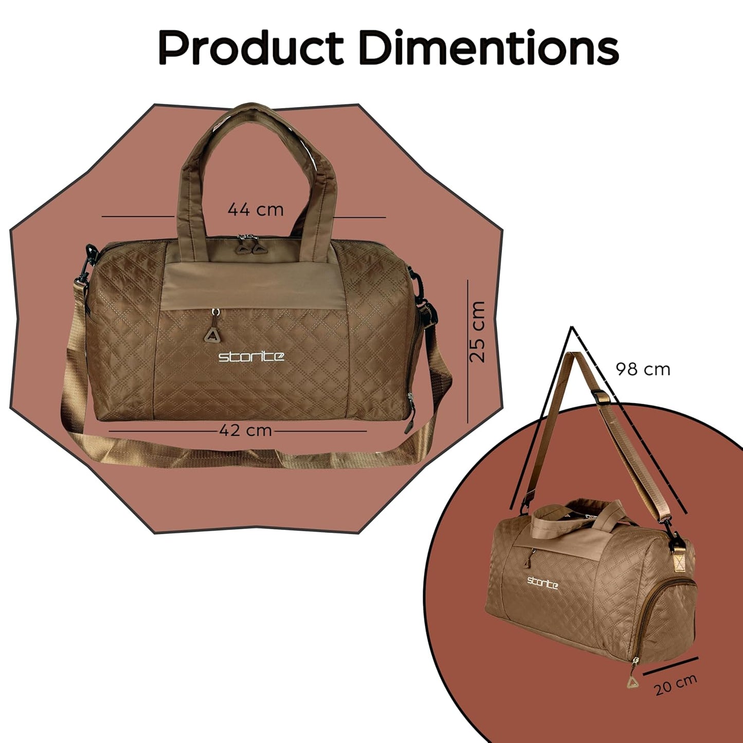 Storite 42 Cm Imported Multi Purpose Travel Duffle Bag for Women with Dry and Wet Pocket, Lightweight Waterproof Backpack Carry Luggage Bag with Shoe Compartment (Coffee,42 x 20 x 25 cm)