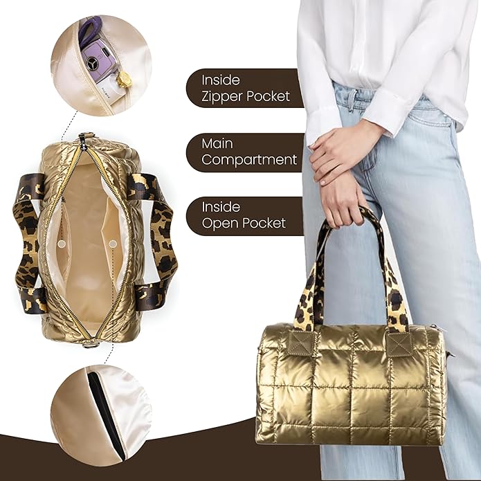 Storite Crossbody Bag, Puffy Purses Top Handle Handbags, Puffer Shoulder Bag for Women - Gold