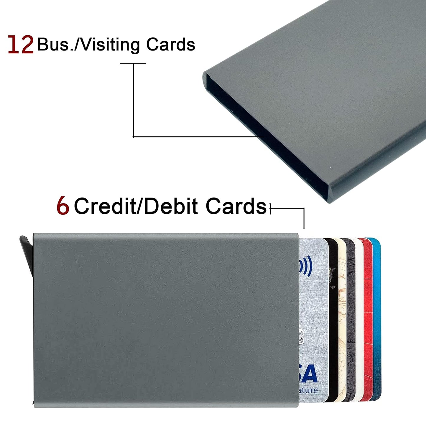 Storite Metal RFID Blocking Aluminium Pop Up Card Holder - Grey
