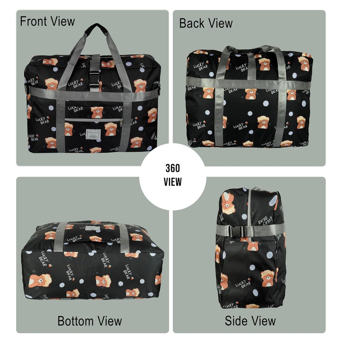 Storite Nylon 60 cm Travel Duffle Bag for Women with Luggage Trolley Sleeve Lightweight, Waterproof Luggage Bag with Buckle Closure (Black, 60 x 23 x 45 cm)