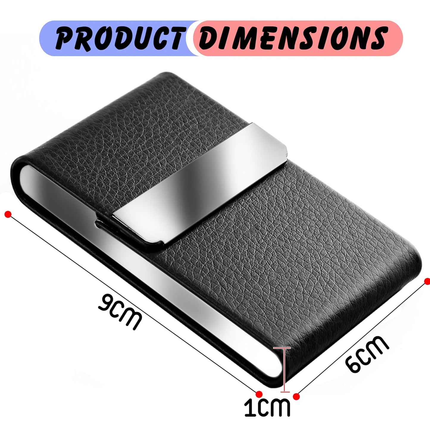 Storite Vertical Card Holder, PU Leather and Stainless Steel Credit Card Wallet, Business Card Holder for Men and Women (Black -9 x 1 x 6 Cm)