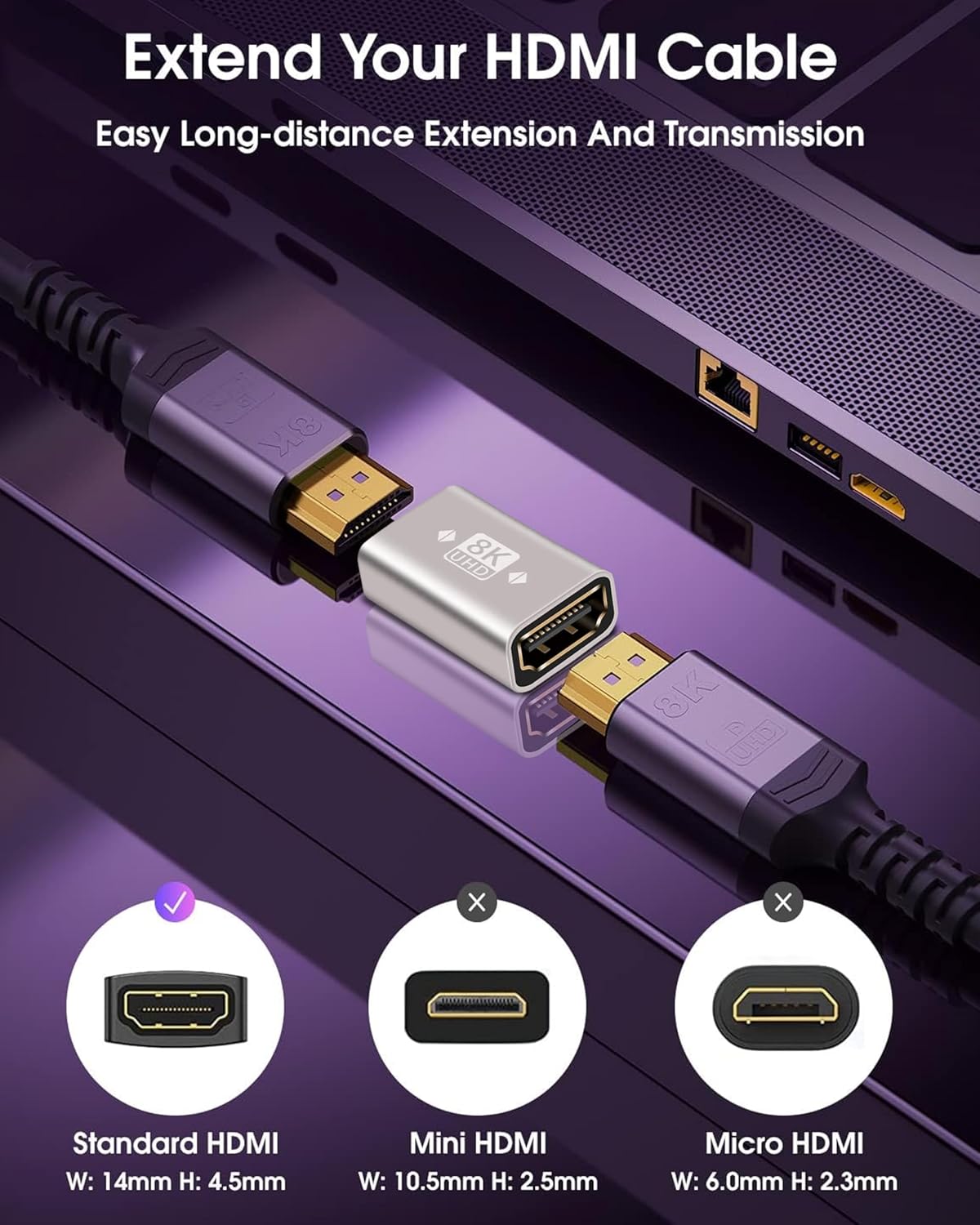 Storite 8K HDMI Coupler - Female to Female Adapter, 3D 8K@60Hz 4K@144Hz HDMI 2.1 Connector, HDMI Extender, Compatible with HDTV, Laptop, Monitor, Projector, Gaming Console