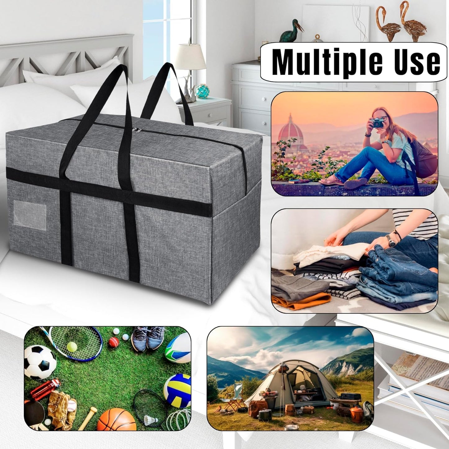 Storite Extra Large 128 L Fabric Moisture Proof Multipurpose Heavy Duty Storage Bag for Toys/Stationery/Blankets/Clothes/Moving Bags With Strong Reinforced Handles Rectangular (Grey,81x40x40 cm)