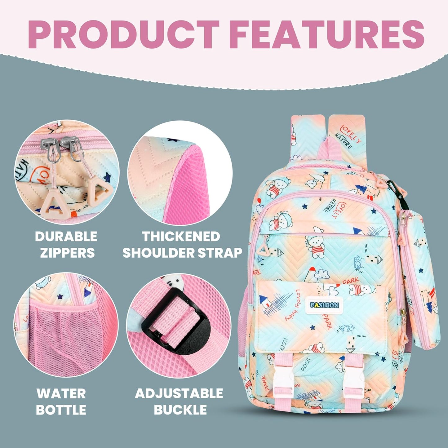 Storite 3 in 1 Combo Backpack for Kids Girls Stylish Durable Water-Resistant Backpack Shoulder School Bags Great for Birthdays Gifts