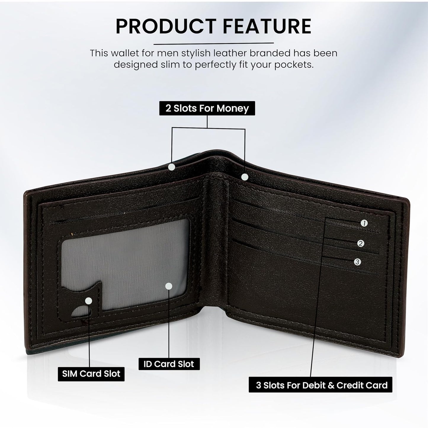 Storite Leather Wallet for Men - Lightweight Wallet with SIM Card Slot & ID Window for Office Travel & Daily Use (Coffee Brown - 11.5 x 9 Cm)