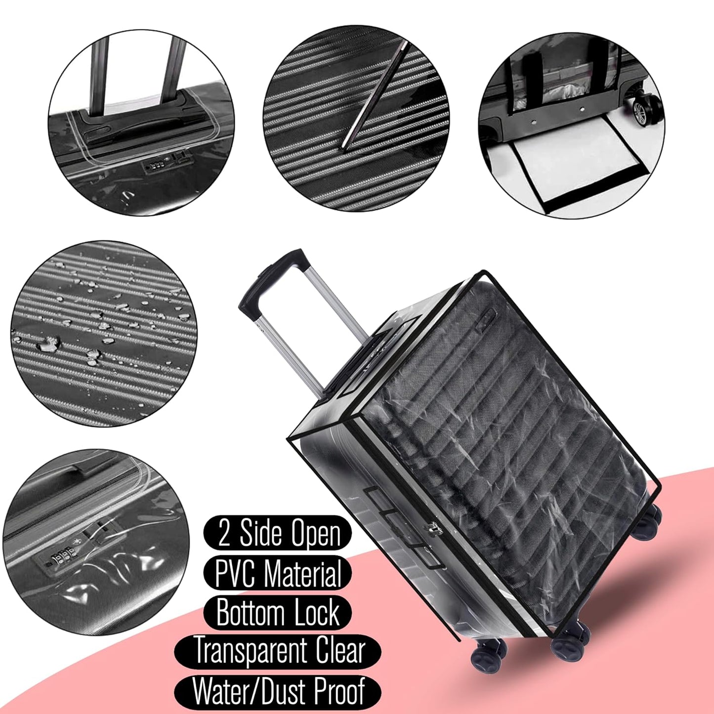 Storite Combo Pack of 3 Zippered Clear PVC Suitcase Covers Protectors,Waterproof Dustproof Suitcase Covers Case for Wheeled Luggage Trolley Protective Covers (28 inch, 24 inch, 20inch)
