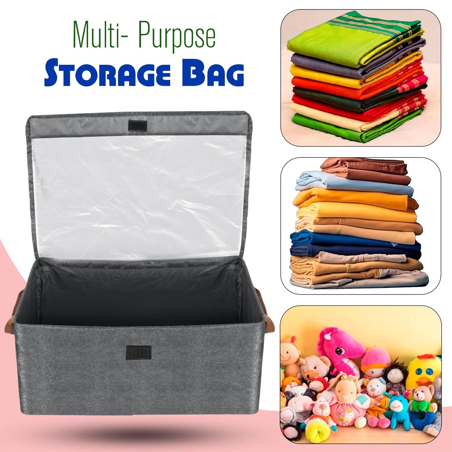 Storite 2 Pack 23.5 L Storage Bins with Lids, Transparent Lids Window Fabric Storage Boxes, Foldable Storage Baskets with Handles, closet organizers and storage bins for Clothes (46x27x19cm)
